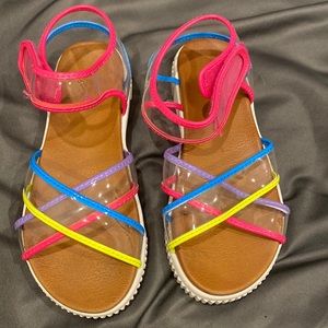 Mia Girls clear colorful trim ankle strap sandals size 13